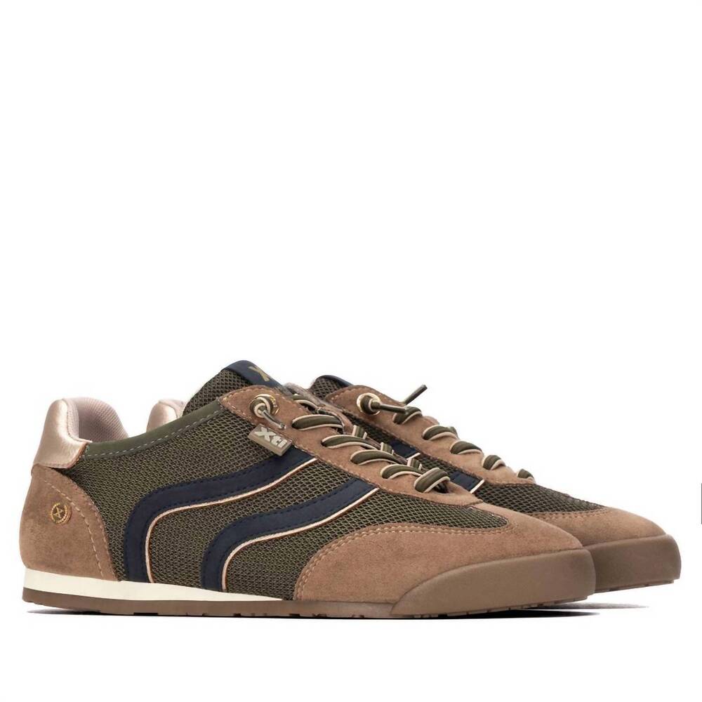 NEW XTI women's casual lace-up sneakers in khaki